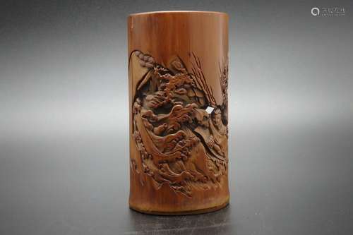 A Chinese Carved Bamboo Brush Pot