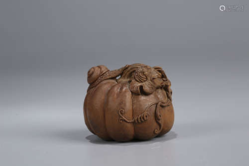 A Chinese Carved Wood Pumpking Decoration