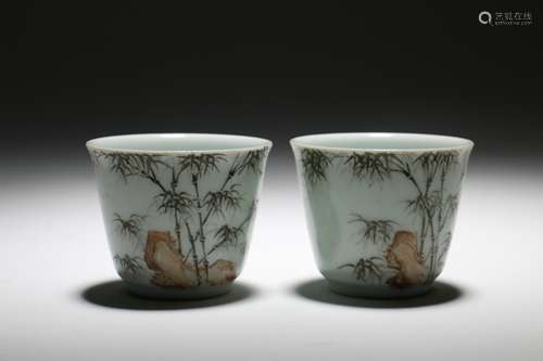 A Pair of Chinese Famille Rose Porcelain Cups