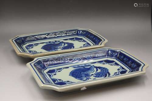 A Pair of Chinese Blue and White Porcelain Plates