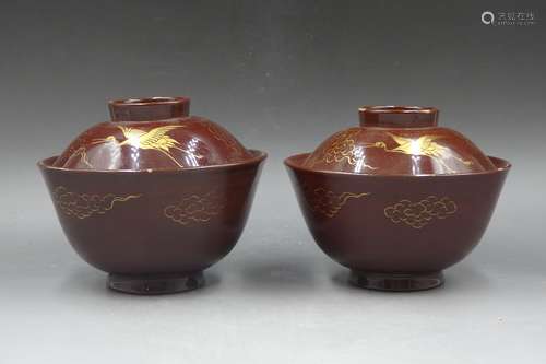 A Pair of Chinese Red Glazed Porcelian Cups with Cover