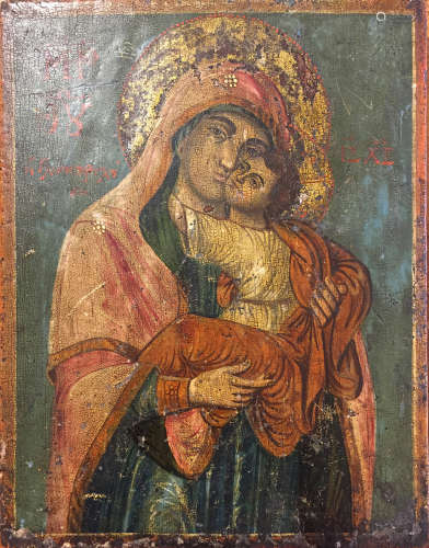 ICONE Mère de Dieu de Tendresse Ecole Russe du XIXème siècle 31 x 24 cm  Expert : Monsieur Roudillon