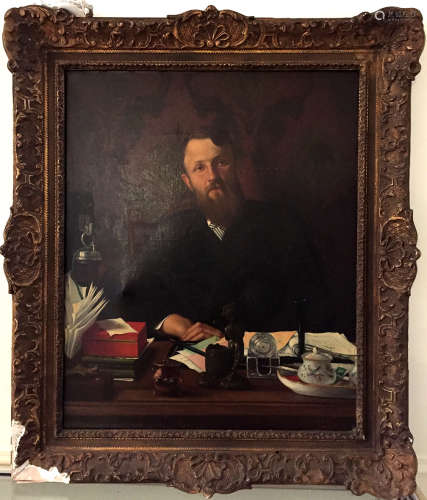 A. BARRE (XIXe) Portrait d'homme à son bureau Toile signée en bas à droite 74 x 60 cm