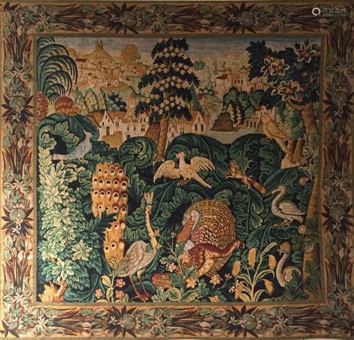 AUBUSSON (Dans le gout de) Le Bestiaire Tapisserie en laine polychrome XIXème siècle 170 x 175 cm