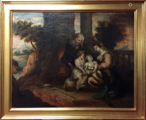 Suiveur de RUBENS La Sainte Famille Huile sur toile 80,5 x 100 cm
