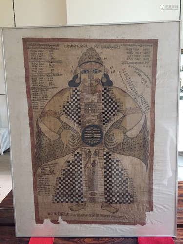 DIAGRAMME jain d’un Yantra Puruskara, Inde, Rajasthan, XIXe siècle. Encre sur papier représentant les diffirentes étapes pour obtenir la libération de l’esprit. 103 x 69 cm  Pour des exemples similaires tantriques, voir par exemple : tantra, exposition Hayward gallery, Londres, 30 sept-14 novembre 1971, pp.66-67, J.van den Bergh, Magic Markings, Londres 2016, n°48-49.  Expert : Madame Marie-Christine David