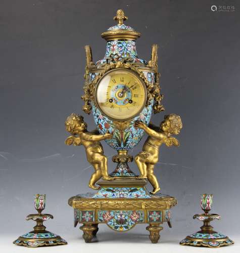 French gilt enamel clock by Anthony Bailey. LYON 19th century