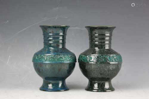 A pair of Green Korean enamel brass vase