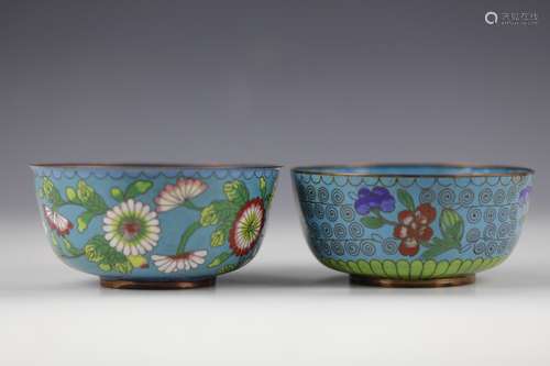 TWO Chinese cloisonne bowls