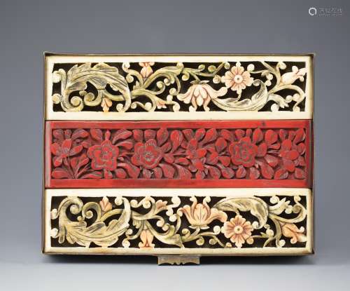 Chinese Bone and lacquer carved brass box
