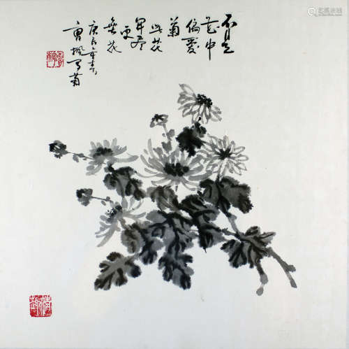 Chinese calligraphy painting of Chrysanthymum by Cao Feng