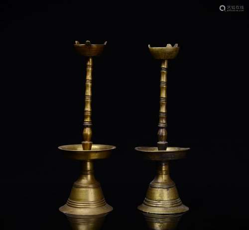 BRASS CANDLE LAMPS (PAIR)