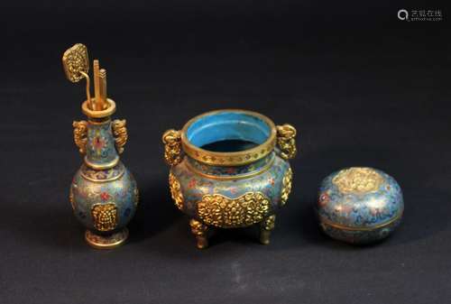 THREE CLOISONNE SCHOLAR ITEMS