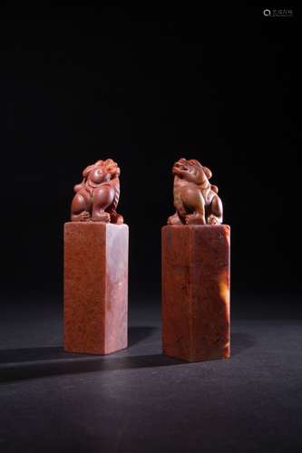 SHOUSHAN STONE BEAST BOTTON SEAL (PAIR)