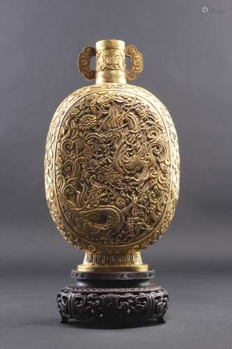 GILT BRASS DRAGON VASE