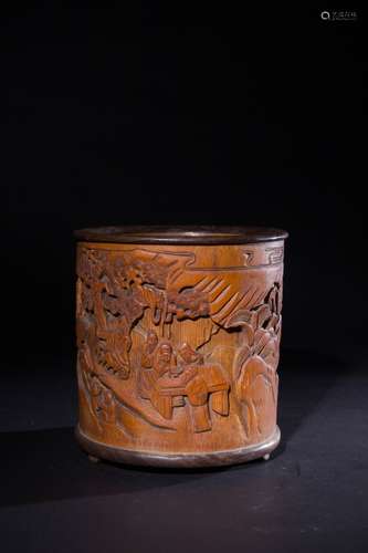 BAMBOO CARVED PINEWOOD ASCOT BRUSH POT