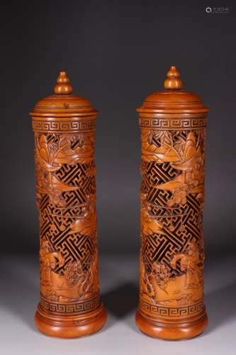 BOX-WOOD INCENSE CANISTER (PAIR)