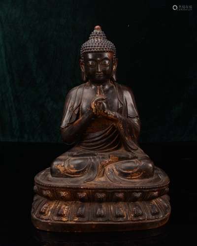 LACQUER COPPER GILT BUDDHA FIGURE