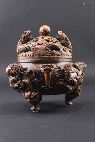 BAMBOO CARVED DRAGON GRAIN CENSER