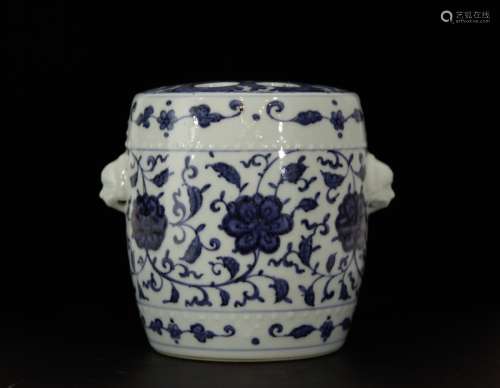 Chinese Blue/White Porcelain Drum Shaped Jar