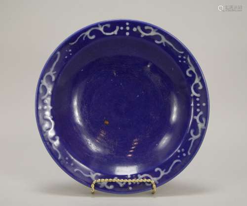 Chinese Blue Glazed Porcelain Plate