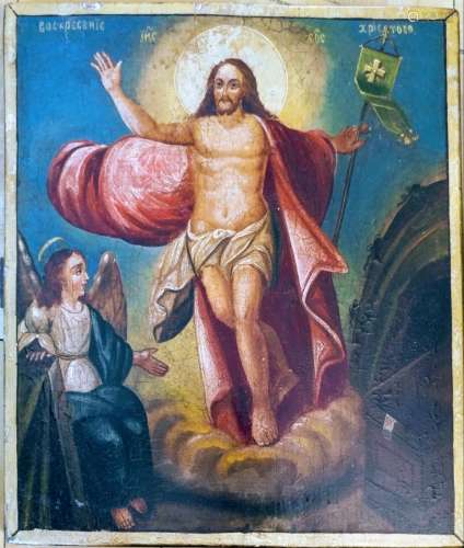 Antique Russian icon of Christ Resurrection.