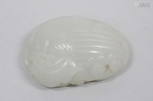 Chinese White Jade Carved Phoenix and LingZhi