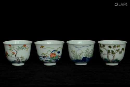 Set of 4 Pieces of Chinese Wucai Cups, Marked