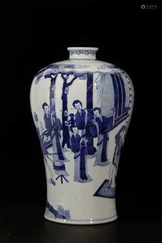 Chinese Qing Dynasty Blue/White Figure Vase