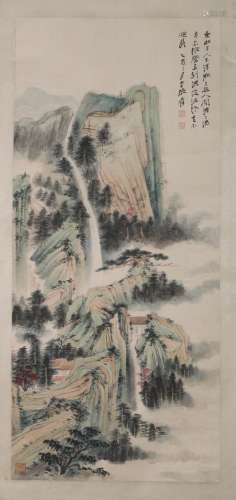 Chinese Ink/Color Scroll Painting of Landscape