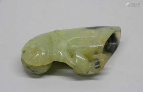 Chinese Greenish Jade Carving Small Cup