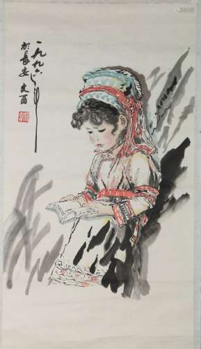 Chinese Ink/Color Painting of a Beauty on Paper