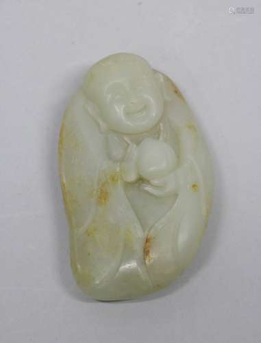 Chinese Jade Carved Figure w/ Peach on Hand