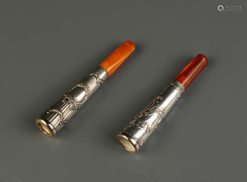 European Pair Amber Smoking Pipes