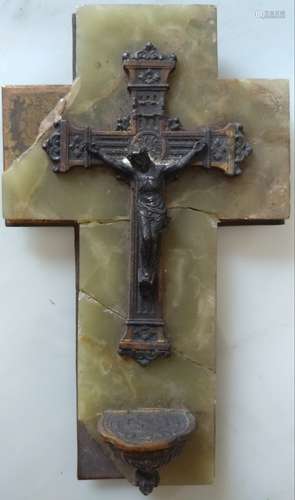 Antique Bronze Crucifix mounted on onix base.