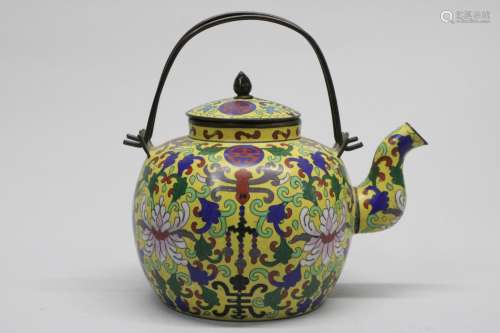 Chinese Cloisonne Enamel Teapot w/ Handle