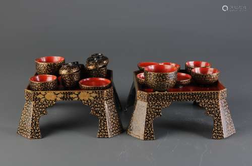 Japanese Miniature Lacquer Tables and Cups