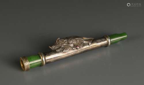 Russian Jade and Silver Smoking Cigarette Holder