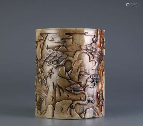 Chinese Carved Jade Brush Pot