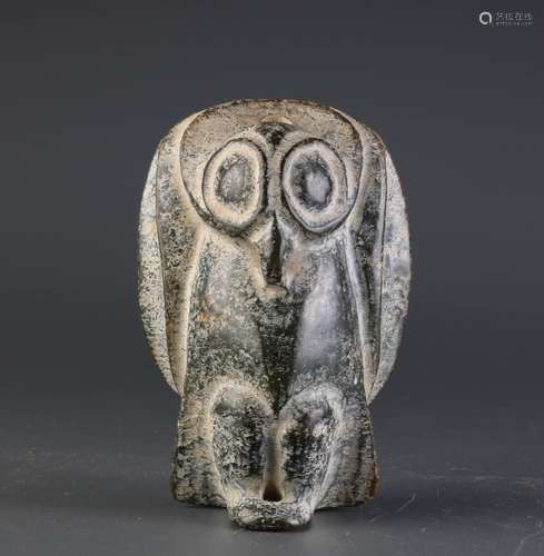 African Stone Carving of a Boy Mythical Bird