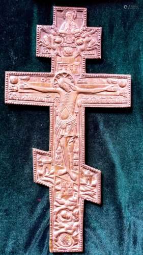 Large 19c Russian Bronze Crucifix Cross.