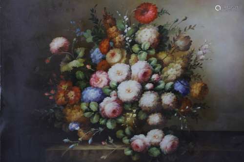 Oil on canvas of flower still