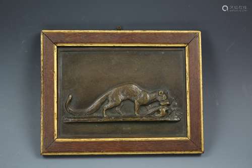 Bronze Genet dragging a bird, bas-relief signed by Antoine-Louis Barye Christie's lot 105, April 5, 2003