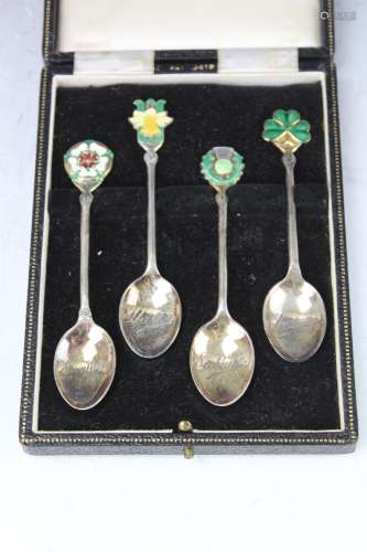 Four souvenir silver spoons from England Ireland Wales and Scotland