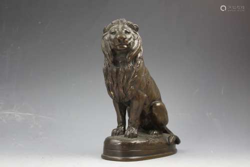 Bronze figure Lion Assis （seated lion) signed by Antoine-Louis Barye Christie's lot 16, April 5, 2003