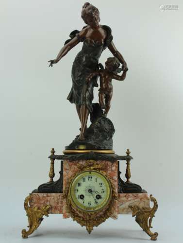 French mantel clock with bronze figure La Fortune Guidant L'amour