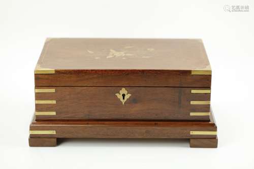 Copper and brass inlay rosewood jewlry box with key and double level on a wooden base