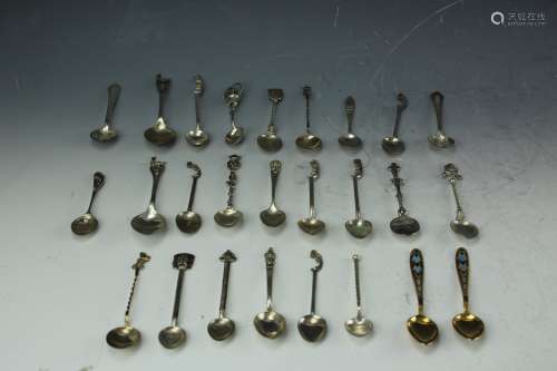 26 souvenir sterling silver spoons from around the world