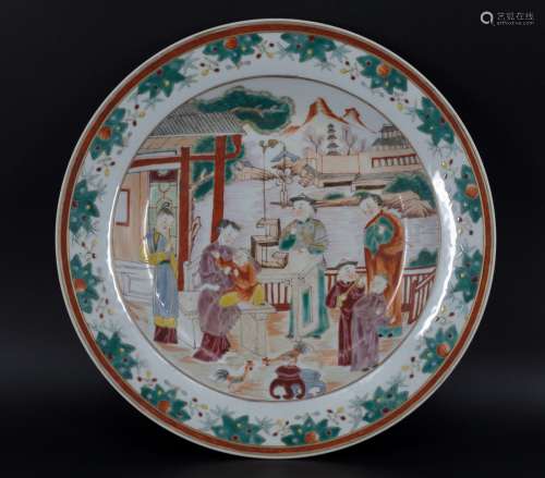 Chinese famille rose Wucai figures porcelain plate