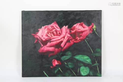 Oil on canvas of RED roses